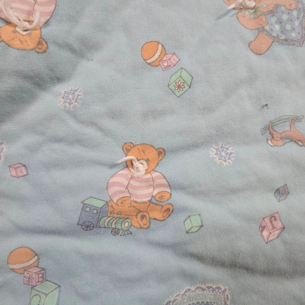 Hand made Baby‎ Blanket Throw Wrap Swaddle Quilt Blue Teddy Bears 1980s 42